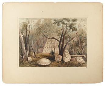 CATHERWOOD, FREDERICK. 4 hand-colored lithographed plates of Mayan temples,
